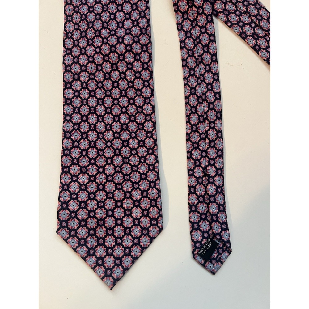 Metropolitan View Black Pink Flowers Geometric Men's 100% Silk Tie